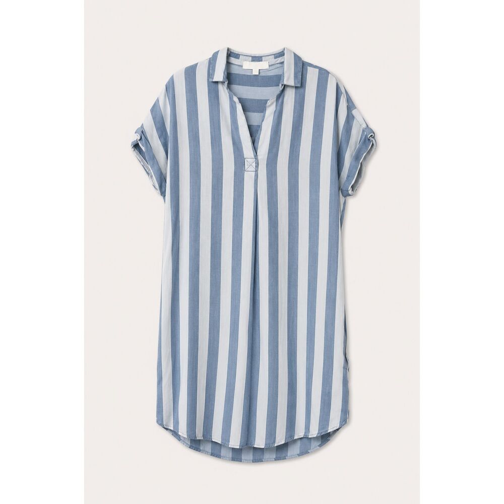 Thread & Supply Blue/White Vertical Stripe Short Sleeve Shirt Dress Size Small